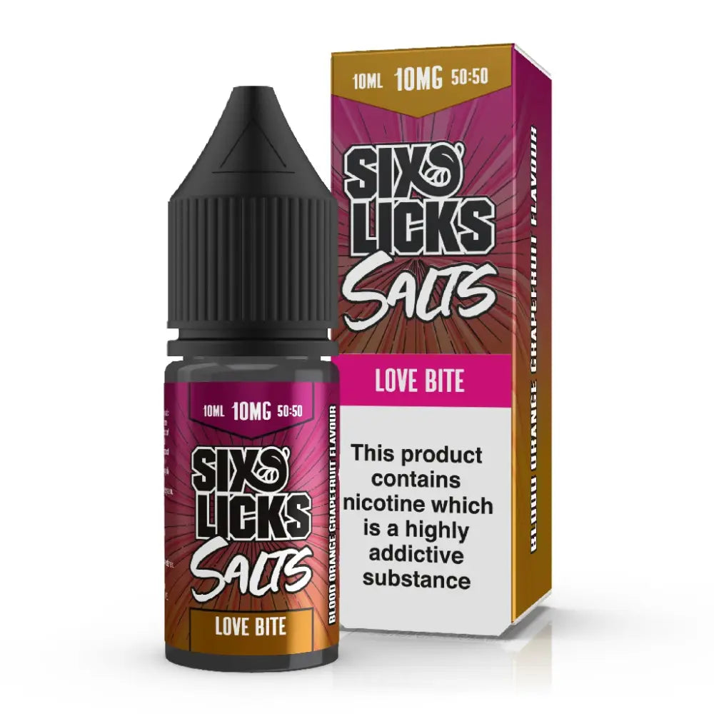 Six Licks Love Bite 10mg Blood Orange Grapefruit Nic Salt 10ml