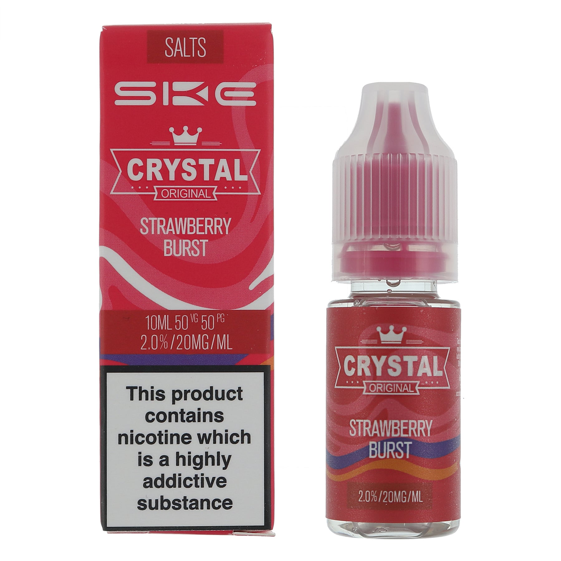 SKE Crystal Original Nic Salts – Strawberry Burst 20mg 10ml bottle and box