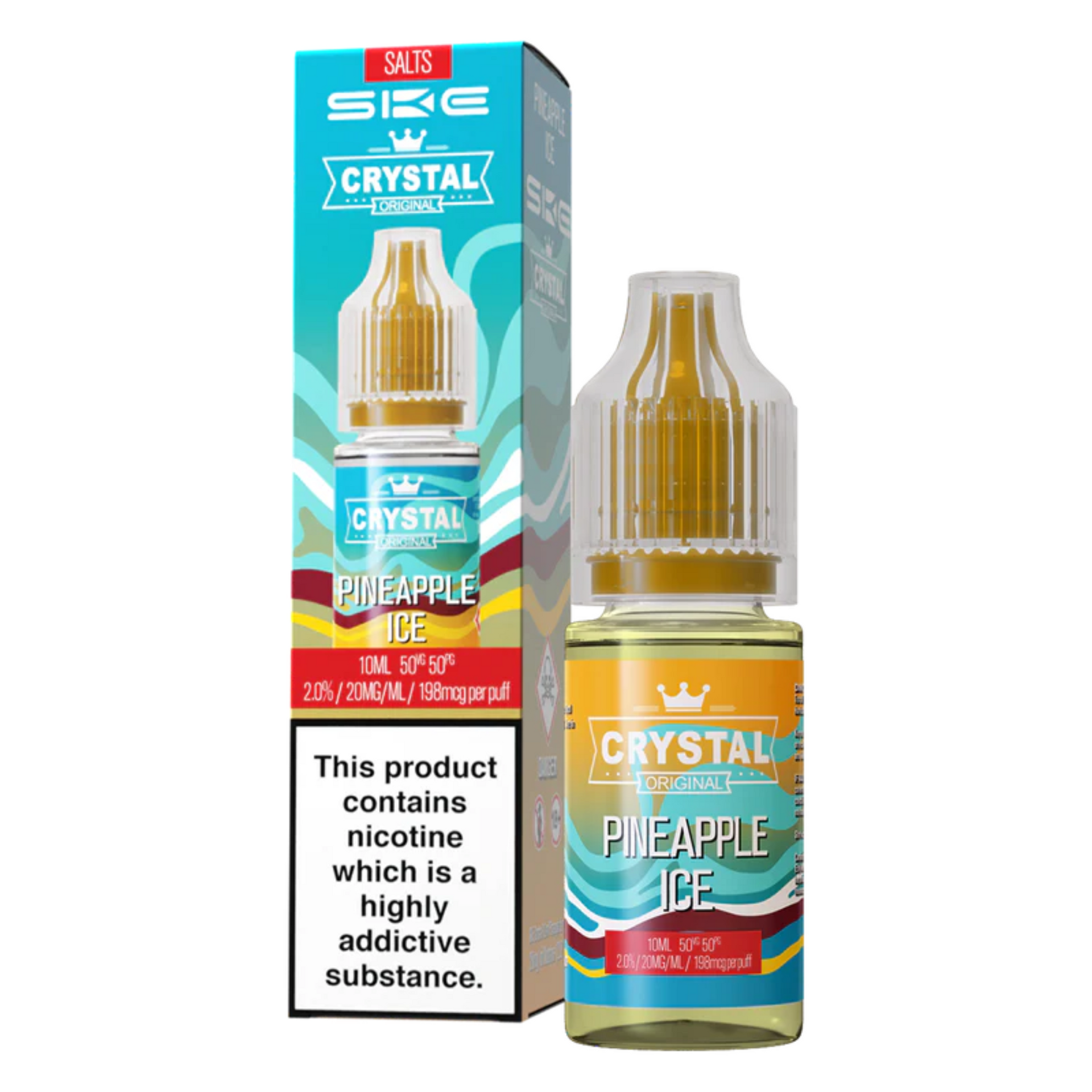 SKE Crystal Original V2 Nic Salts – Pineapple Ice 20mg 10ml bottle and box