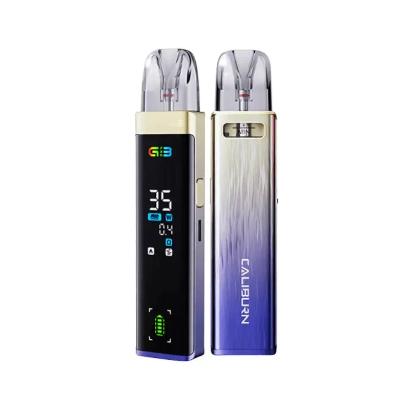 Uwell Caliburn G3 Pro pod kit in Golden Purple, full front and rear views
