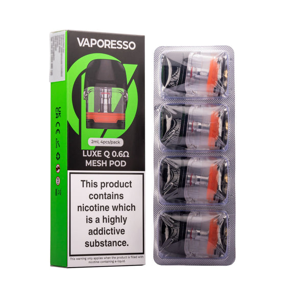 Vaporesso Luxe Q Mesh Replacement Pods – 2ml & XL 3ml (Pack of 4) – 0.6Ω · 2ml · Pack of 4