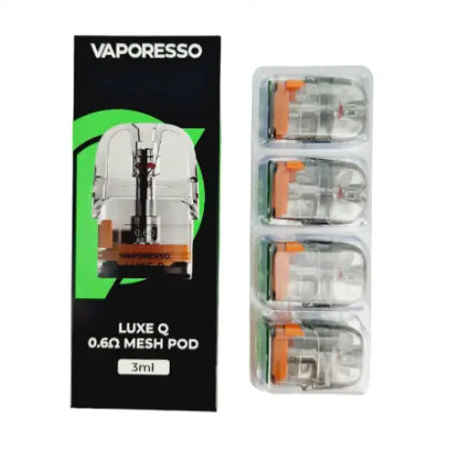 Vaporesso Luxe Q Mesh Replacement Pods – 2ml & XL 3ml (Pack of 4) – 0.6Ω · XL 3ml · Pack of 4