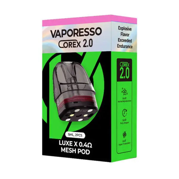 Vaporesso LUXE X COREX 2.0 Pods XL 5ml – Pack of 2 – retail pod box and pack contents