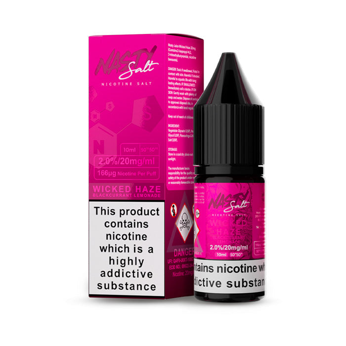 Nasty Salt Wicked Haze blackcurrant lemonade 20mg 10ml bottle and box