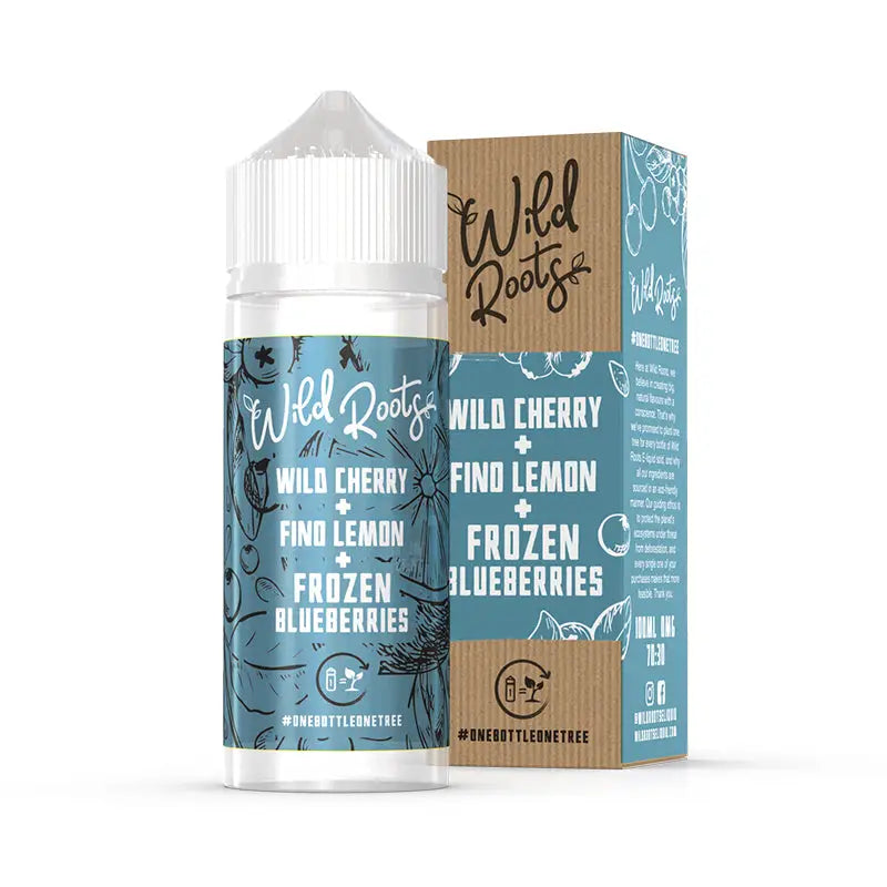 Wild Roots Wild Cherry, Fino Lemon & Frozen Blueberries 100ml 0mg shortfill e-liquid bottle
