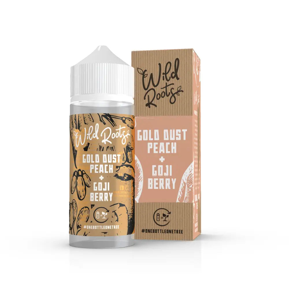 Wild Roots Gold Dust Peach & Goji Berry 100ml 0mg shortfill e-liquid bottle