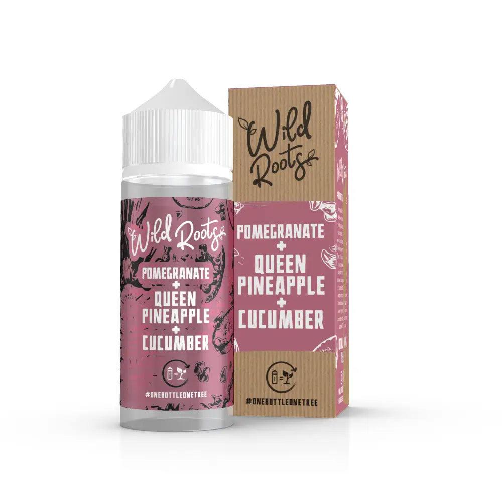 Wild Roots Pomegranate, Queen Pineapple & Cucumber 100ml 0mg shortfill e-liquid bottle