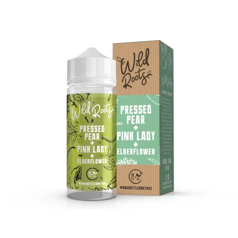 Wild Roots Pressed Pear, Pink Lady Apple & Elderflower 100ml 0mg shortfill e-liquid bottle