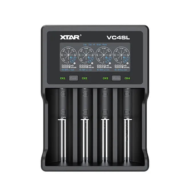 XTAR VC4SL QC3.0 four-bay battery charger with UK plug